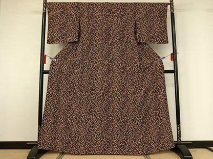 平和屋着物▽上質な小紋　単衣　花尽くし　黒地　正絹　逸品　AABG8821jh