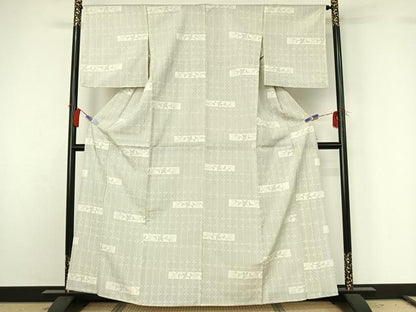 平和屋着物▽本塩沢 単衣 110亀甲 横段花文 正絹 逸品 AABG8823jh