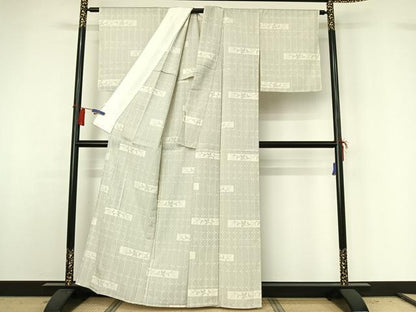 平和屋着物▽本塩沢 単衣 110亀甲 横段花文 正絹 逸品 AABG8823jh