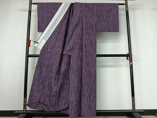 平和屋着物▽上質な紬 単衣 格子 正絹 逸品 AABG8824jh