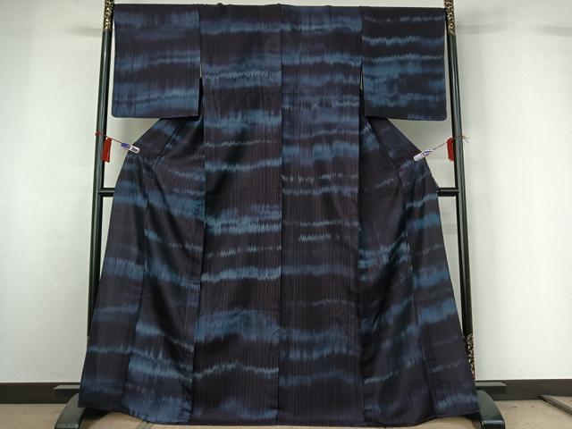 平和屋着物▽お召 単衣 横段文 正絹 逸品 AABG8825jh
