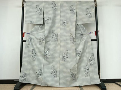 平和屋着物▽上質な紬 単衣 短冊花文 正絹 逸品 AABG8826jh