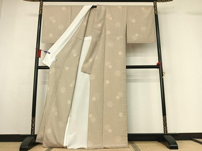 平和屋着物▽伝統工芸士 白川貞夫 お召 単衣 雪輪文 本しぼ柿渋染め 証紙付き 正絹 逸品 AABG8830jh
