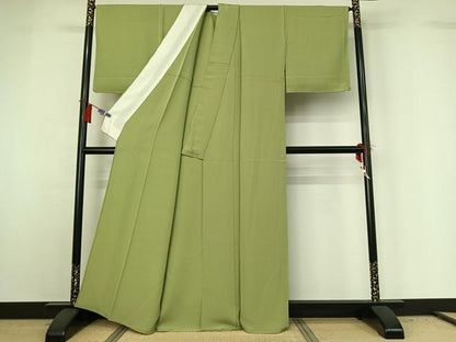 平和屋着物▽上質な色無地 単衣 若葉色 正絹 逸品 AABG8831jh