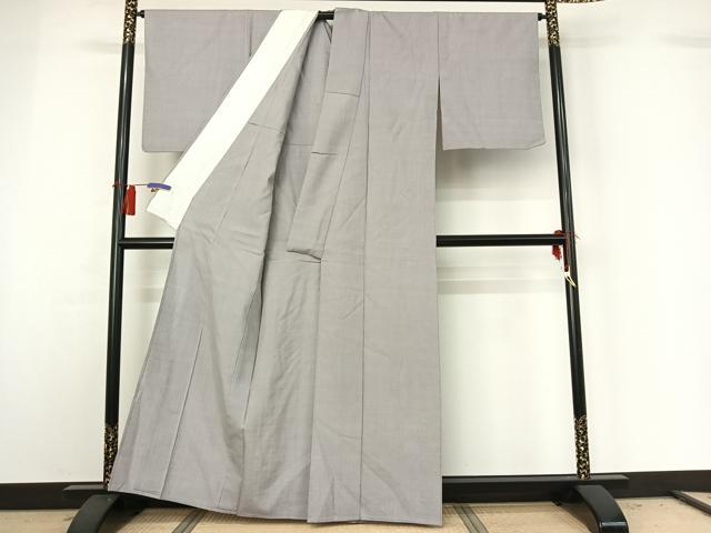 平和屋着物▽本場結城紬 重要無形文化財 単衣 薄梅鼠色 正絹 逸品 AABG8833jh