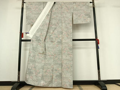 平和屋着物▽本場大島紬 白大島 単衣 9マルキ 吉祥花文 正絹 逸品 AABG8835jh
