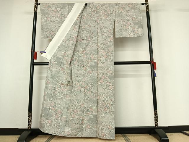 平和屋着物▽本場大島紬 白大島 単衣 9マルキ 吉祥花文 正絹 逸品 AABG8835jh