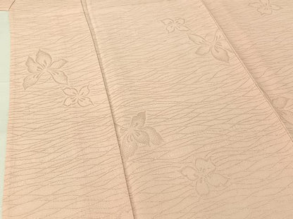 平和屋着物▽上質な色無地　単衣　舞花地紋　洗柿色　正絹　逸品　AABG8838jh