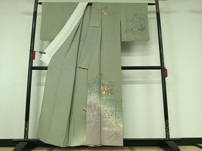 平和屋着物▽訪問着 単衣 駒刺繍 短冊花文 暈し染め 金彩 正絹 逸品 AABG8842jh