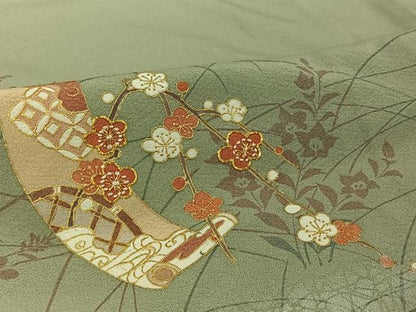 平和屋着物▽訪問着 単衣 駒刺繍 短冊花文 暈し染め 金彩 正絹 逸品 AABG8842jh