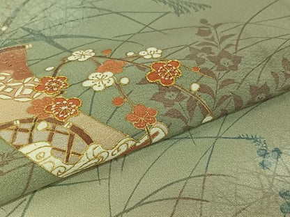 平和屋着物▽訪問着 単衣 駒刺繍 短冊花文 暈し染め 金彩 正絹 逸品 AABG8842jh