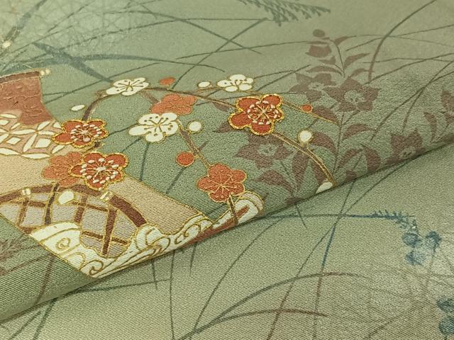 平和屋着物▽訪問着 単衣 駒刺繍 短冊花文 暈し染め 金彩 正絹 逸品 AABG8842jh