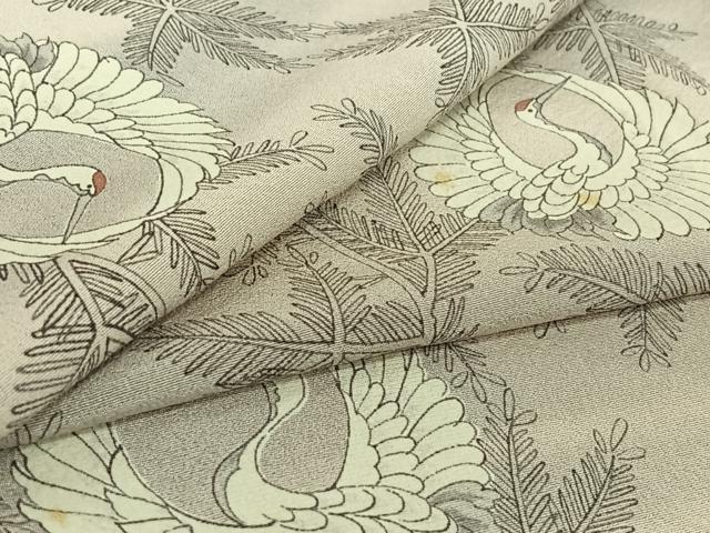 平和屋着物▽上質な小紋 単衣 手描き 飛鶴文 正絹 逸品 AABG8843jh