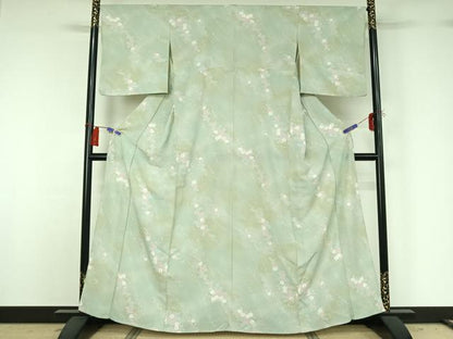 平和屋着物▽上質な小紋 単衣 草花文 正絹 逸品 AABG8846jh