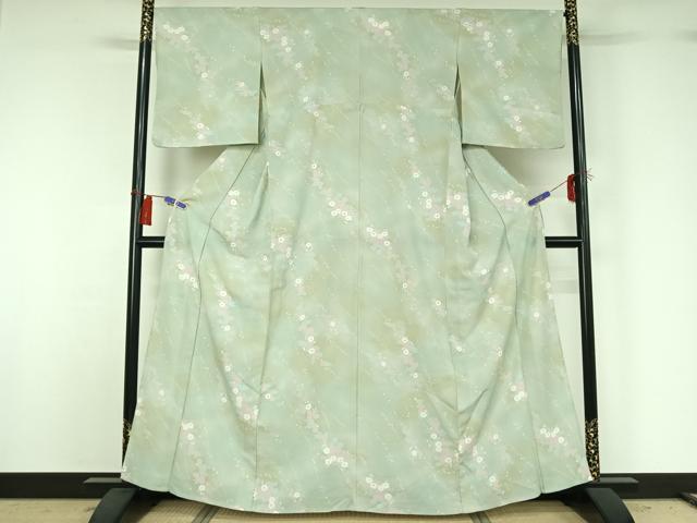 平和屋着物▽上質な小紋 単衣 草花文 正絹 逸品 AABG8846jh