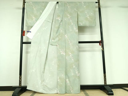 平和屋着物▽上質な小紋 単衣 草花文 正絹 逸品 AABG8846jh