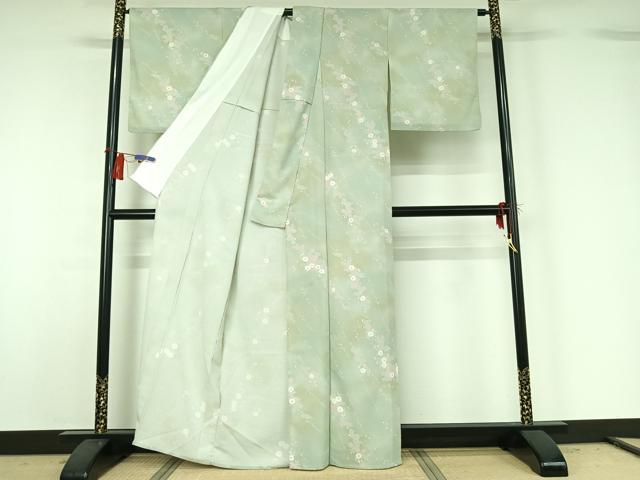 平和屋着物▽上質な小紋 単衣 草花文 正絹 逸品 AABG8846jh