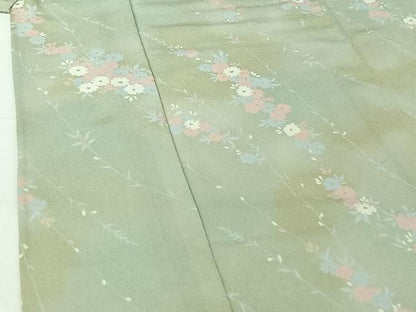 平和屋着物▽上質な小紋 単衣 草花文 正絹 逸品 AABG8846jh