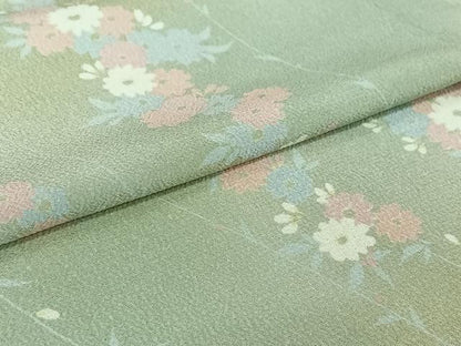 平和屋着物▽上質な小紋 単衣 草花文 正絹 逸品 AABG8846jh
