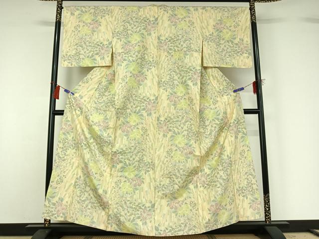 平和屋着物▽本場大島紬 単衣 草花文 正絹 逸品 AABG8850jh