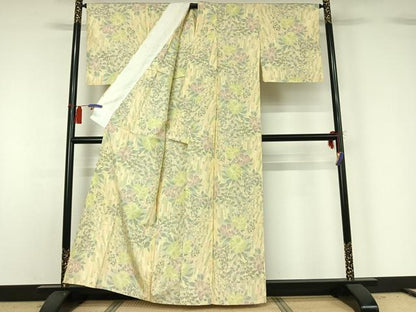 平和屋着物▽本場大島紬 単衣 草花文 正絹 逸品 AABG8850jh