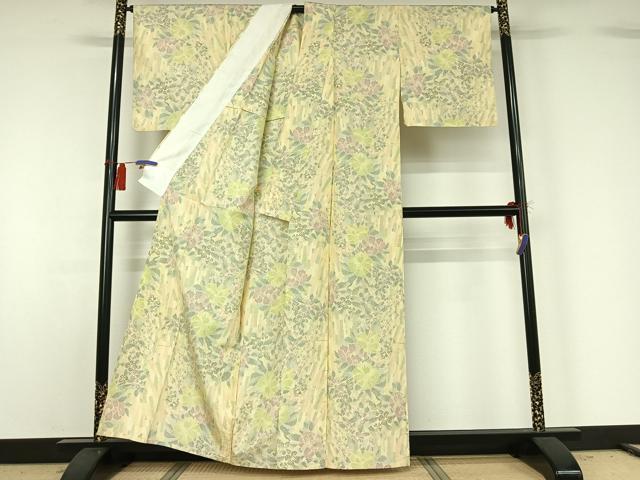 平和屋着物▽本場大島紬 単衣 草花文 正絹 逸品 AABG8850jh