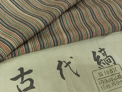 平和屋着物▽上質な小紋 単衣 古代縞 反端付き 正絹 逸品 AABG8851jh