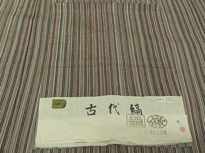 平和屋着物▽上質な小紋 単衣 古代縞 反端付き 正絹 逸品 AABG8851jh