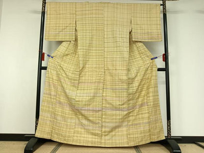 平和屋着物▽訪問着 単衣 花織 紬地 横段文 正絹 逸品 AABG8852jh