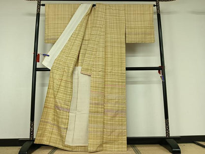 平和屋着物▽訪問着 単衣 花織 紬地 横段文 正絹 逸品 AABG8852jh
