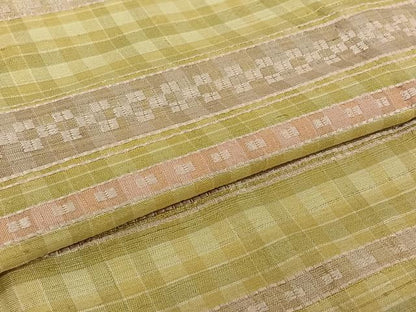 平和屋着物▽訪問着 単衣 花織 紬地 横段文 正絹 逸品 AABG8852jh