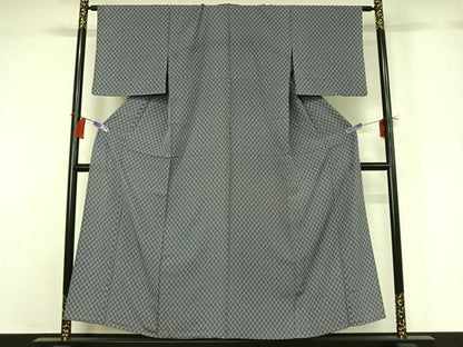 平和屋着物▽上質な小紋 単衣 市松文様 正絹 逸品 AABG8854jh