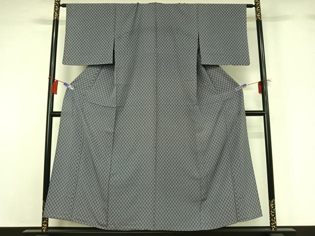 平和屋着物▽上質な小紋 単衣 市松文様 正絹 逸品 AABG8854jh