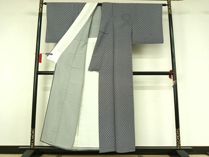 平和屋着物▽上質な小紋 単衣 市松文様 正絹 逸品 AABG8854jh