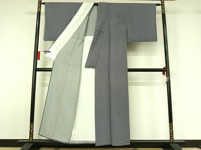 平和屋着物▽上質な小紋 単衣 市松文様 正絹 逸品 AABG8854jh