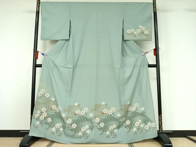 平和屋着物▽撫松庵 訪問着 単衣 草花文 洗える着物 AABG8855jh