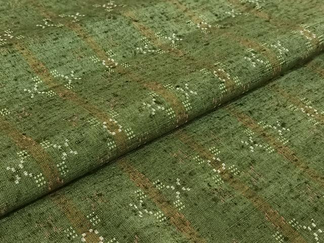 平和屋着物▽花織紬 単衣 幾何学文様 反端付き 正絹 逸品 AABG8856jh