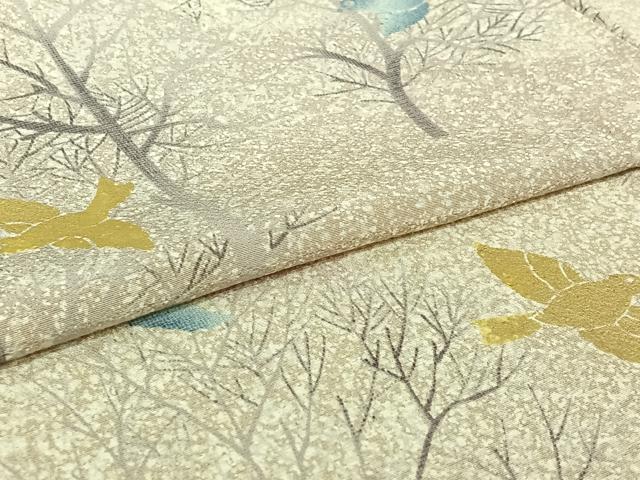 平和屋着物▽上質な小紋 単衣 樹林文 鳥 金彩 正絹 逸品 AABG8857jh