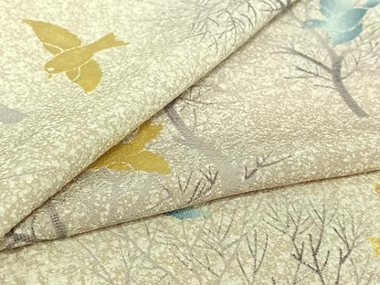 平和屋着物▽上質な小紋 単衣 樹林文 鳥 金彩 正絹 逸品 AABG8857jh