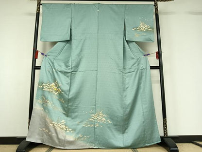 平和屋着物▽訪問着 単衣 駒刺繍 立波花鳥文 暈し染め 金彩 正絹 逸品 AABG8858jh