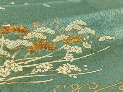 平和屋着物▽訪問着 単衣 駒刺繍 立波花鳥文 暈し染め 金彩 正絹 逸品 AABG8858jh