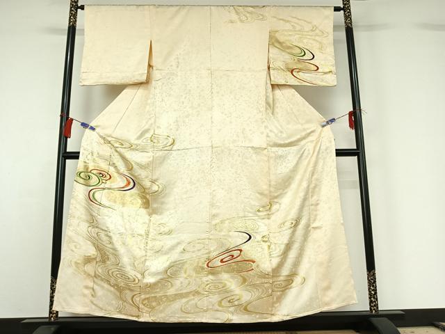 平和屋着物▽訪問着 単衣 刺繍 流水花文 金彩 正絹 逸品 AABG8859jh