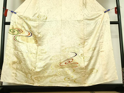 平和屋着物▽訪問着 単衣 刺繍 流水花文 金彩 正絹 逸品 AABG8859jh