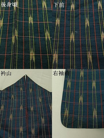 平和屋着物▽上質な紬 単衣 矢絣文 正絹 逸品 AABG8860jh