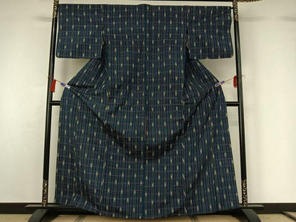 平和屋着物▽上質な紬 単衣 矢絣文 正絹 逸品 AABG8860jh