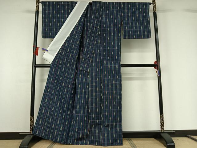 平和屋着物▽上質な紬 単衣 矢絣文 正絹 逸品 AABG8860jh