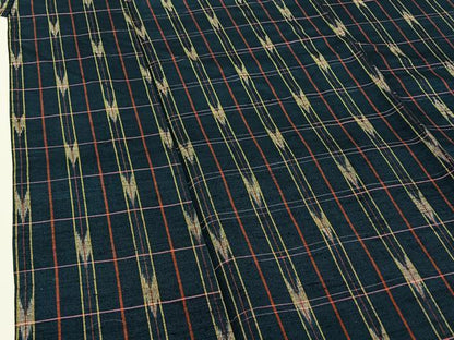 平和屋着物▽上質な紬 単衣 矢絣文 正絹 逸品 AABG8860jh