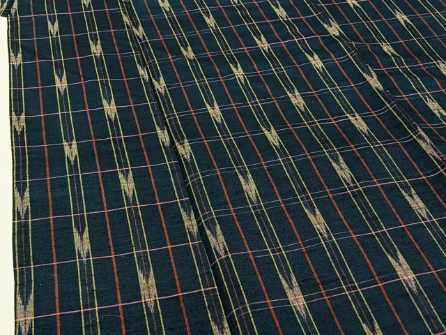 平和屋着物▽上質な紬 単衣 矢絣文 正絹 逸品 AABG8860jh