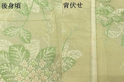 平和屋着物▽上質な紬 単衣 草花文 正絹 逸品 AABG8861jh