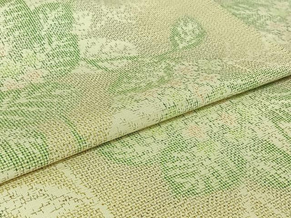 平和屋着物▽上質な紬 単衣 草花文 正絹 逸品 AABG8861jh